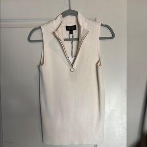 Cream Sleeveless Zip-Up Top